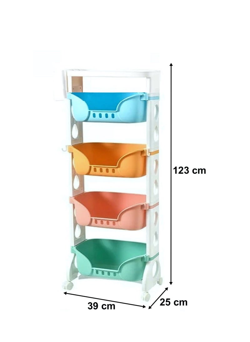 HEXAR - High Quality Household Wheeled Storage Rack Removable Baby Toys Organizer Bookshelf Large Capacity Kindergarten Sorting Rack (4 Layer) - Image 1