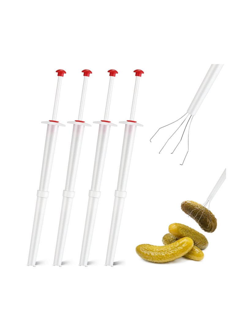 SYOSI - Pickle Picker Set of 4, Stainless Steel and Plastic Pickle Pincher Olive Pepper, 8 Inch Deluxe Pickle Grabber Tool, Pickle Jar Fork for Kitchen Food Olive Pepper Cucumber Pickle, White - Image 1