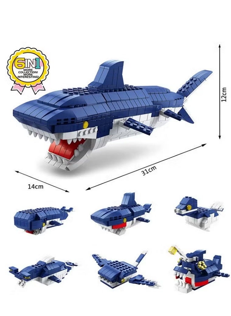 Diy 6-in-1 Shark Building Blocks Set, Ocean Shark Shape Building Toys, Shark Toy Set, STEM Learning Building Blocks Set, Ideal Gifts for Kids Age 6+ Year Old (1000 PCS) - Image 1