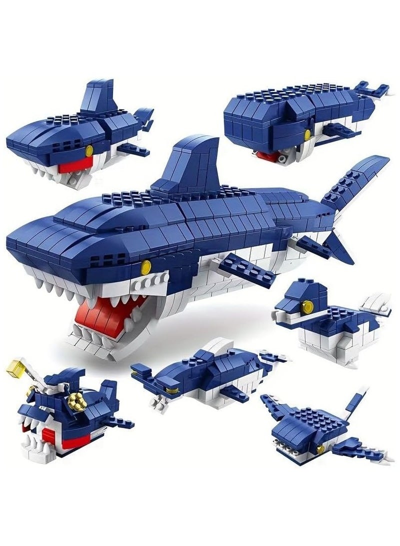 Diy 6-in-1 Shark Building Blocks Set, Ocean Shark Shape Building Toys, Shark Toy Set, STEM Learning Building Blocks Set, Ideal Gifts for Kids Age 6+ Year Old (1000 PCS) - Image 2