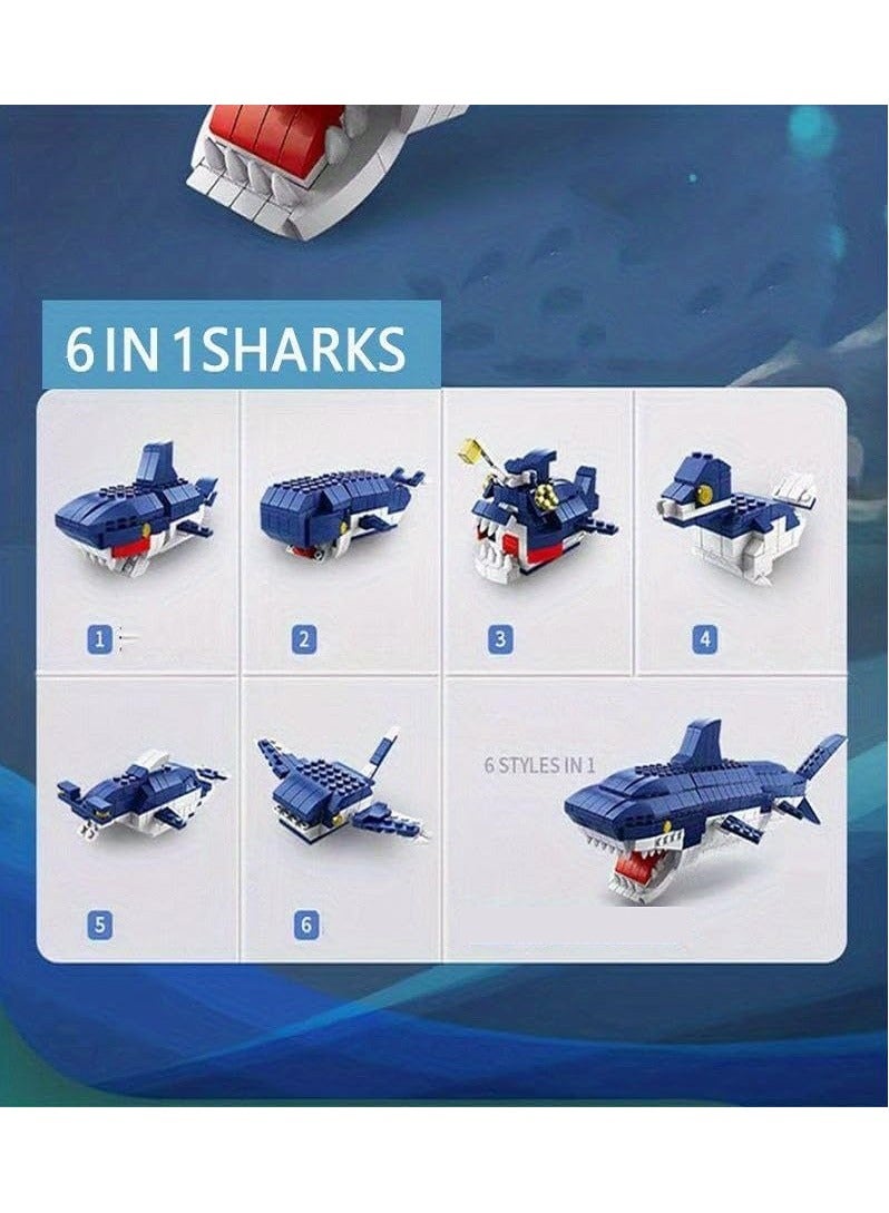 Diy 6-in-1 Shark Building Blocks Set, Ocean Shark Shape Building Toys, Shark Toy Set, STEM Learning Building Blocks Set, Ideal Gifts for Kids Age 6+ Year Old (1000 PCS) - Image 3
