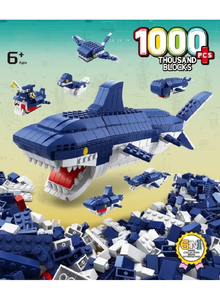 Diy 6-in-1 Shark Building Blocks Set, Ocean Shark Shape Building Toys, Shark Toy Set, STEM Learning Building Blocks Set, Ideal Gifts for Kids Age 6+ Year Old (1000 PCS) - Image 4