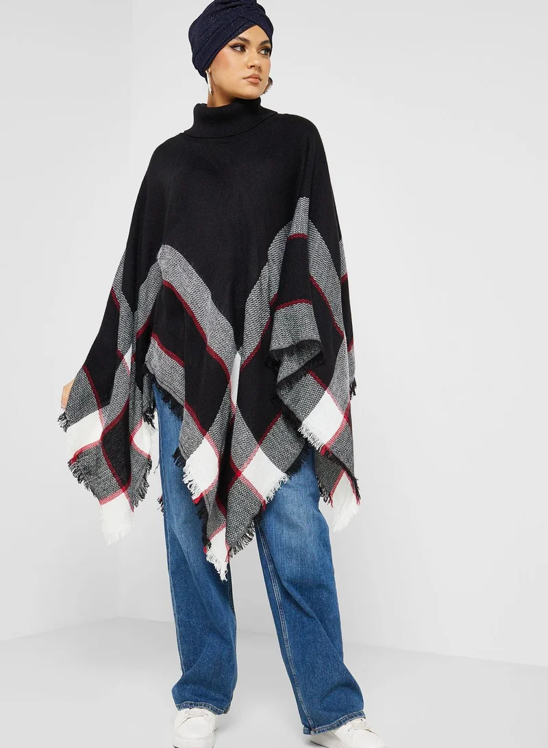 Khizana Check Pattern High Neck Sweater
