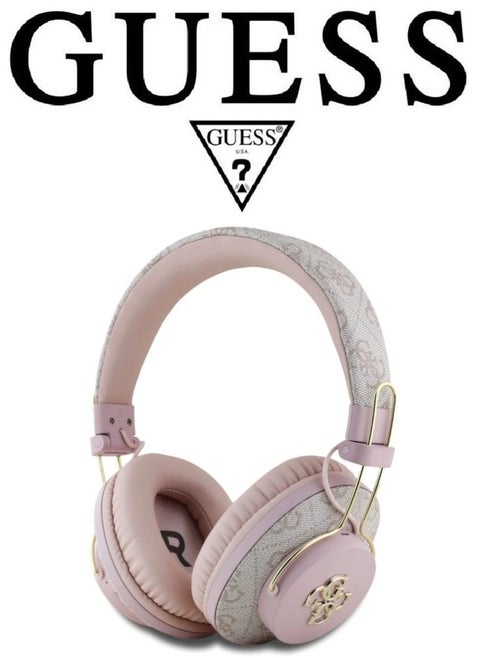 GUESS wireless headphones, Original and Certified French Design, wireless headset with Up to 30H of Playtime, Wireless Bluetooth Headphones with ENC, wireless headphones bluetooth 5.3, headphone bluetooth with Voice Assistant Support, headset wireless with 2H Fast Charging with Type-C Port, IPX4 Waterproof Bluetooth over ear headphones, headset wireless bluetooth with Strong and Clear Sound, Bluetooth headsets with Built-in Microphone for Clear and High-Definition Calls. Pink