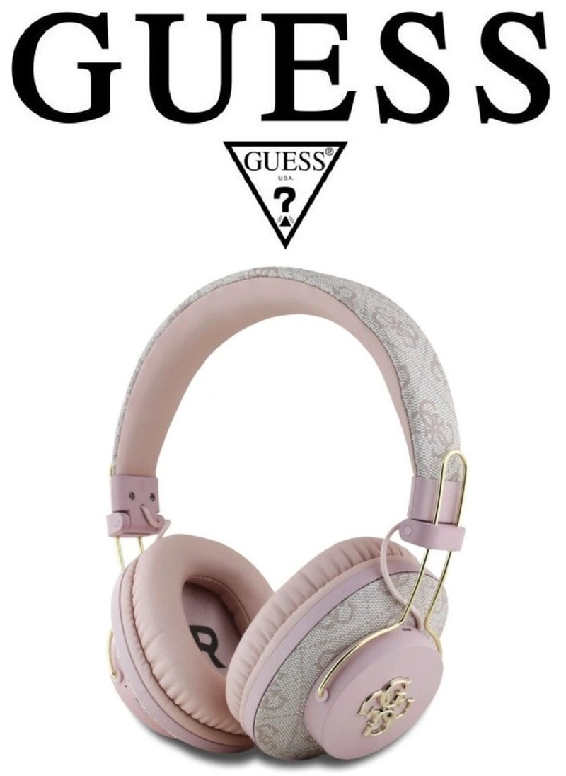 CG MOBILE GUESS wireless headphones, Original and Certified French Design, wireless headset with Up to 30H of Playtime, Wireless Bluetooth Headphones with ENC, wireless headphones bluetooth 5.3, headphone bluetooth with Voice Assistant Support, headset wireless with 2H Fast Charging with Type-C Port, IPX4 Waterproof Bluetooth over ear headphones, headset wireless bluetooth with Strong and Clear Sound, Bluetooth headsets with Built-in Microphone for Clear and High-Definition Calls. Pink  - Image 1