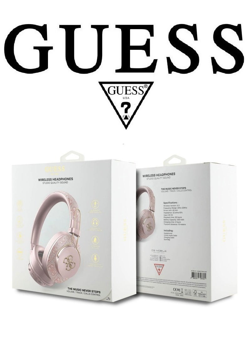CG MOBILE GUESS wireless headphones, Original and Certified French Design, wireless headset with Up to 30H of Playtime, Wireless Bluetooth Headphones with ENC, wireless headphones bluetooth 5.3, headphone bluetooth with Voice Assistant Support, headset wireless with 2H Fast Charging with Type-C Port, IPX4 Waterproof Bluetooth over ear headphones, headset wireless bluetooth with Strong and Clear Sound, Bluetooth headsets with Built-in Microphone for Clear and High-Definition Calls. Pink  - Image 5