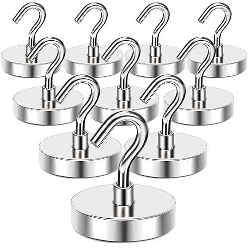 MIKEDE Magnetic Hooks Heavy Duty 170LB Strong Neodymium Magnets with Hooks for Refrigerator Large Magnetic Hooks with Epoxy Coating for Hanging Home Workplace 10 Pack - Image 1