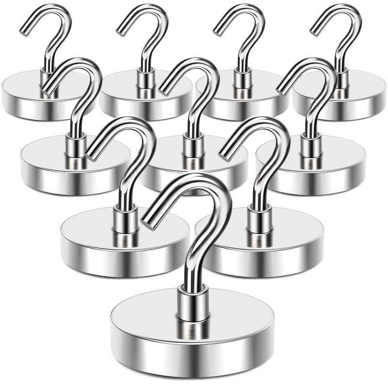 MIKEDE Magnetic Hooks Heavy Duty 170LB Strong Neodymium Magnets with Hooks for Refrigerator Large Magnetic Hooks with Epoxy Coating for Hanging Home Workplace 10 Pack - Image 2