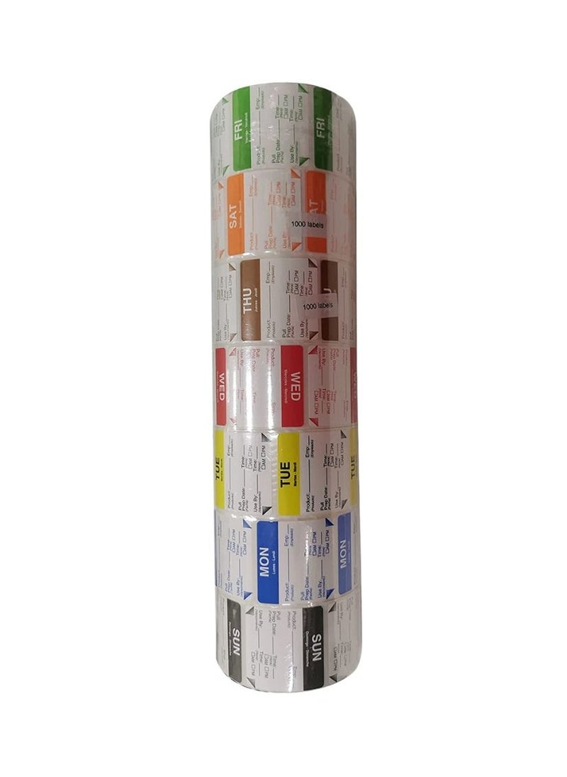 YASHTECH 50x50mm Synthetic Removable Day Labels (Sun - Sat) Color Coded By Days Pack of 7 Rolls  - Image 1