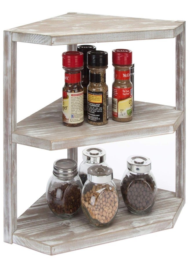 MyGift 3 Tier Counter Corner Shelf for Kitchen, Countertop Spice Rack, Dish Plate & Bread & Fruit Storage Organizer Condiment Shelf, Rustic Brown Washed Solid Wood - Image 1