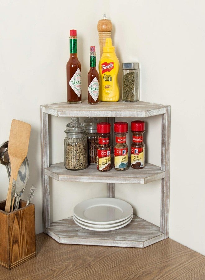 MyGift 3 Tier Counter Corner Shelf for Kitchen, Countertop Spice Rack, Dish Plate & Bread & Fruit Storage Organizer Condiment Shelf, Rustic Brown Washed Solid Wood - Image 3