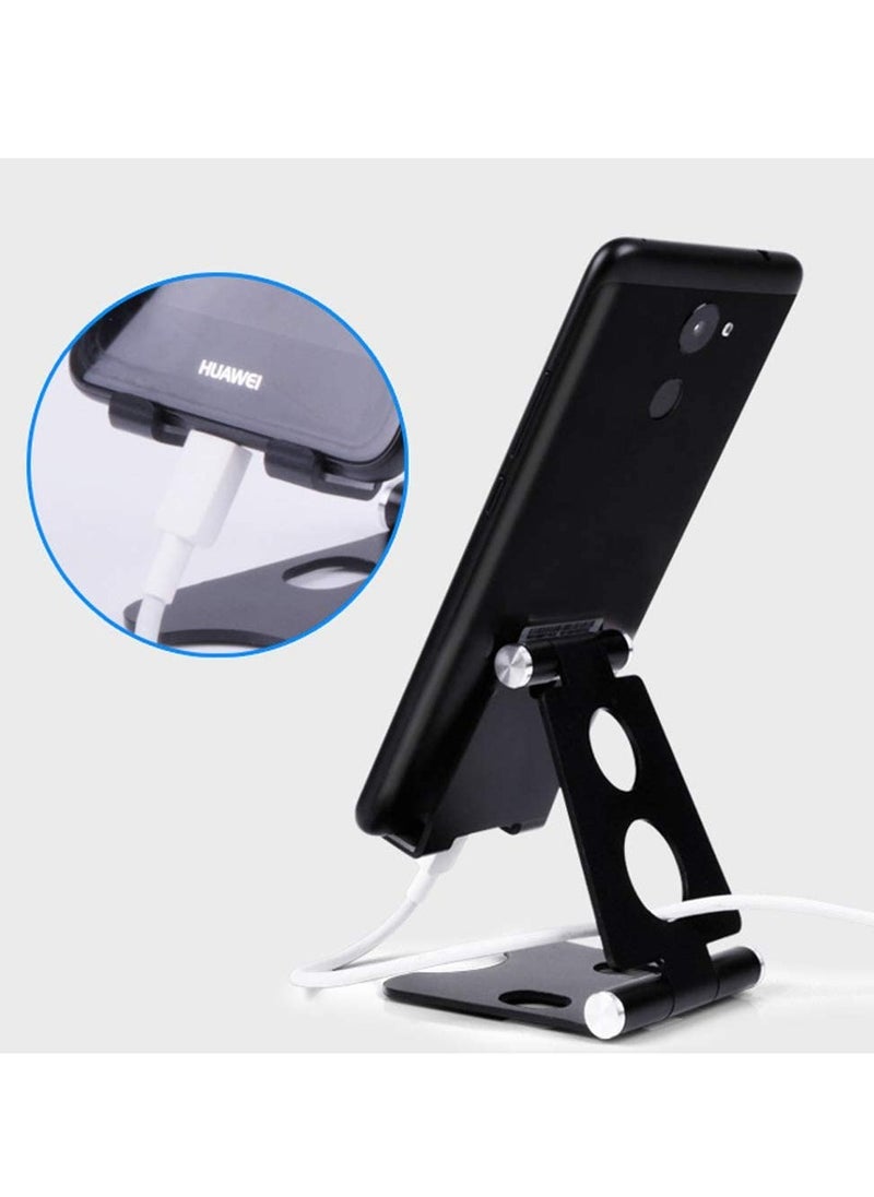 TYCOM - Desktop Cell Phone Stand, Double Adjustable Mobile Phone Tablet Holder, Aluminum Portable Desk Stand for iPhone 11, iPhone X, iPhone 8 7, Samsung, Galaxy S9 S8, iPad (Black) - Image 1