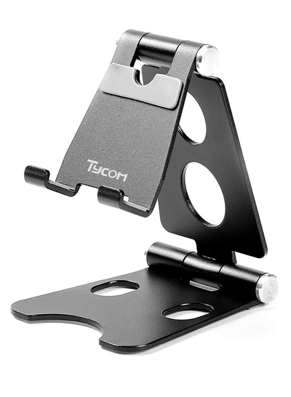 TYCOM Desktop Cell Phone Stand, Double Adjustable Mobile Phone Tablet Holder, Aluminum Portable Desk Stand for iPhone 11, iPhone X, iPhone 8 7, Samsung, Galaxy S9 S8, iPad (Black)