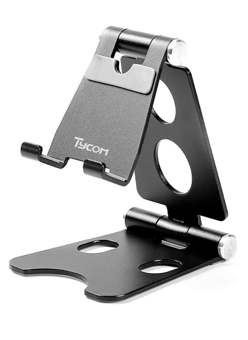 TYCOM Desktop Cell Phone Stand, Double Adjustable Mobile Phone Tablet Holder, Aluminum Portable Desk Stand for iPhone 11, iPhone X, iPhone 8 7, Samsung, Galaxy S9 S8, iPad (Black)  - Image 1