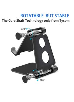 TYCOM Desktop Cell Phone Stand, Double Adjustable Mobile Phone Tablet Holder, Aluminum Portable Desk Stand for iPhone 11, iPhone X, iPhone 8 7, Samsung, Galaxy S9 S8, iPad (Black)  - Image 2