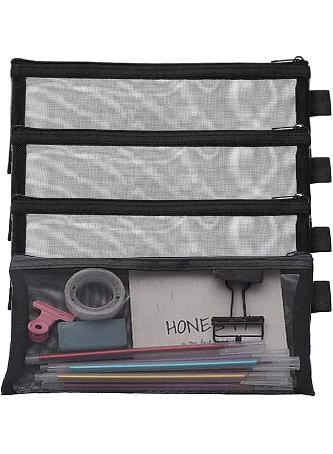 erorex 4 Pcs Black Mesh Bags Nylon Coin Purse Mesh Zipper Pouch Cosmetic Bags Pencil Case Travel Toiletry Kit Mesh Zipper Pen Pouch Nylon Pencil Storage Pouch Makeup Bag For Women And Men  - Image 1
