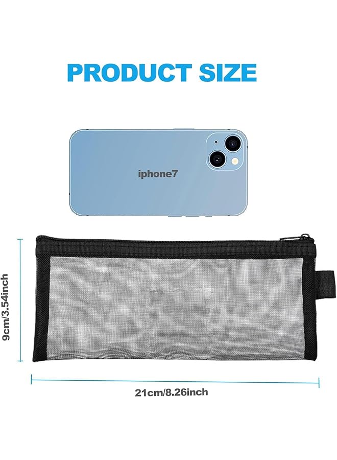 erorex 4 Pcs Black Mesh Bags Nylon Coin Purse Mesh Zipper Pouch Cosmetic Bags Pencil Case Travel Toiletry Kit Mesh Zipper Pen Pouch Nylon Pencil Storage Pouch Makeup Bag For Women And Men  - Image 2
