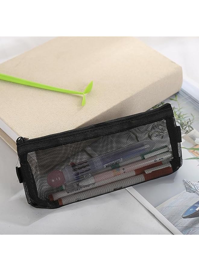 erorex 4 Pcs Black Mesh Bags Nylon Coin Purse Mesh Zipper Pouch Cosmetic Bags Pencil Case Travel Toiletry Kit Mesh Zipper Pen Pouch Nylon Pencil Storage Pouch Makeup Bag For Women And Men  - Image 5