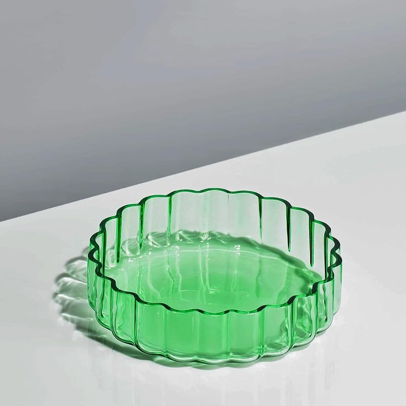 Khen Glass Flower Wave Colored Plates  Set of 2  Vintage Pastel Green Colors 59 Dinner or Dessert  Appetizer Plate Snack Fruit Wavy Serveware  Vintage Art Deco Hand Wash Housewarming gift - Image 4