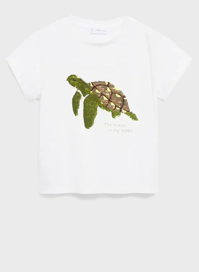 MANGO Kids Sequined Turtle T-Shirt