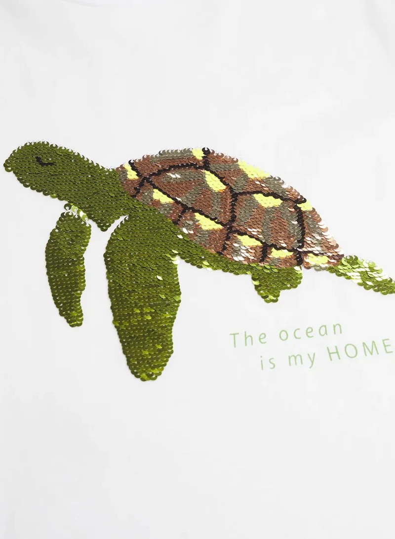 MANGO Kids Sequined Turtle T-Shirt