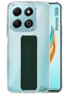 Generic For Honor X6b - Transparent Shock Proof Silicone- Magnetic Case With Hand Grip Holder & Kickstand -Clear/Green  - Image 1
