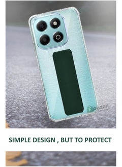 Generic For Honor X6b - Transparent Shock Proof Silicone- Magnetic Case With Hand Grip Holder & Kickstand -Clear/Green  - Image 3