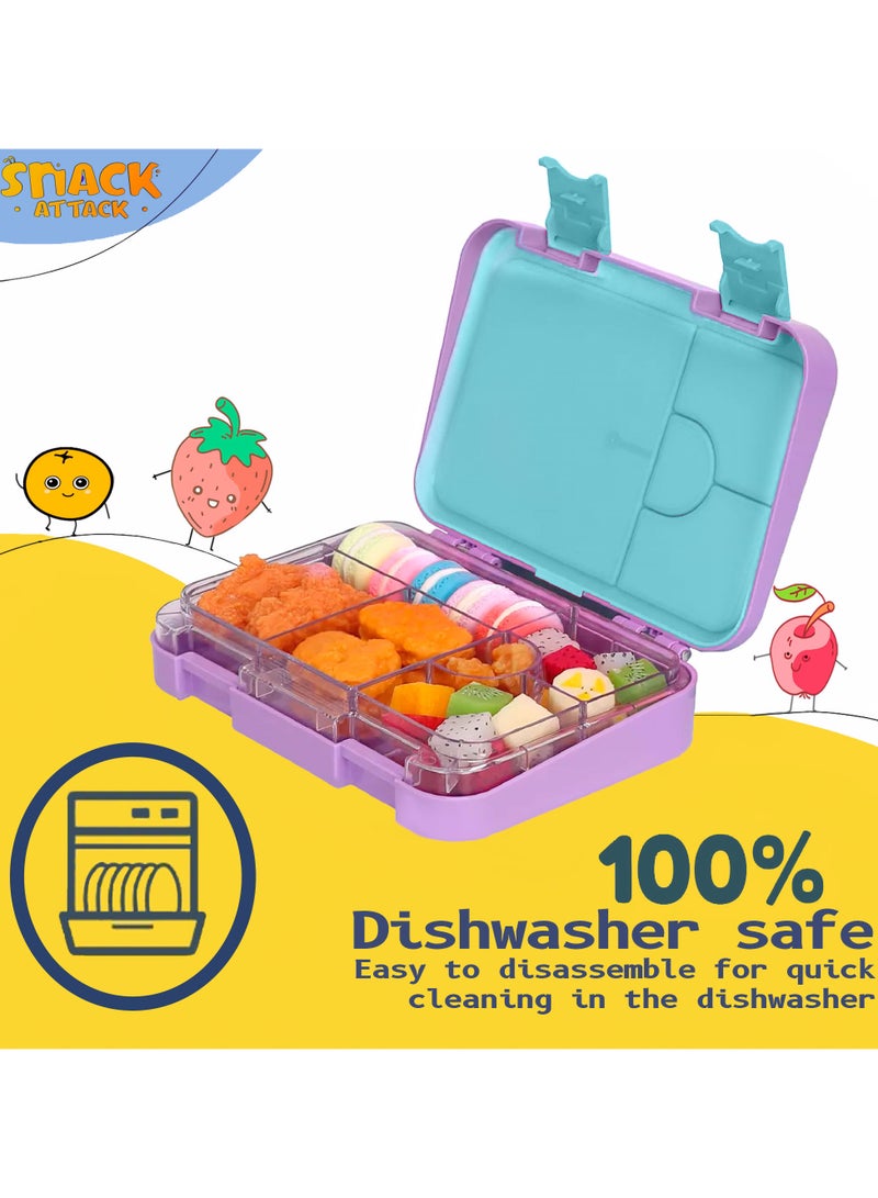 Snack Attack Gamer Girl Bento Lunch Box for Kids – Leakproof 6-Compartment Convertible Tray, BPA-Free, Food-Grade Material – Includes Cute Animal Food Picks – Purple & Aqua – Ideal for School & Travel - Image 3