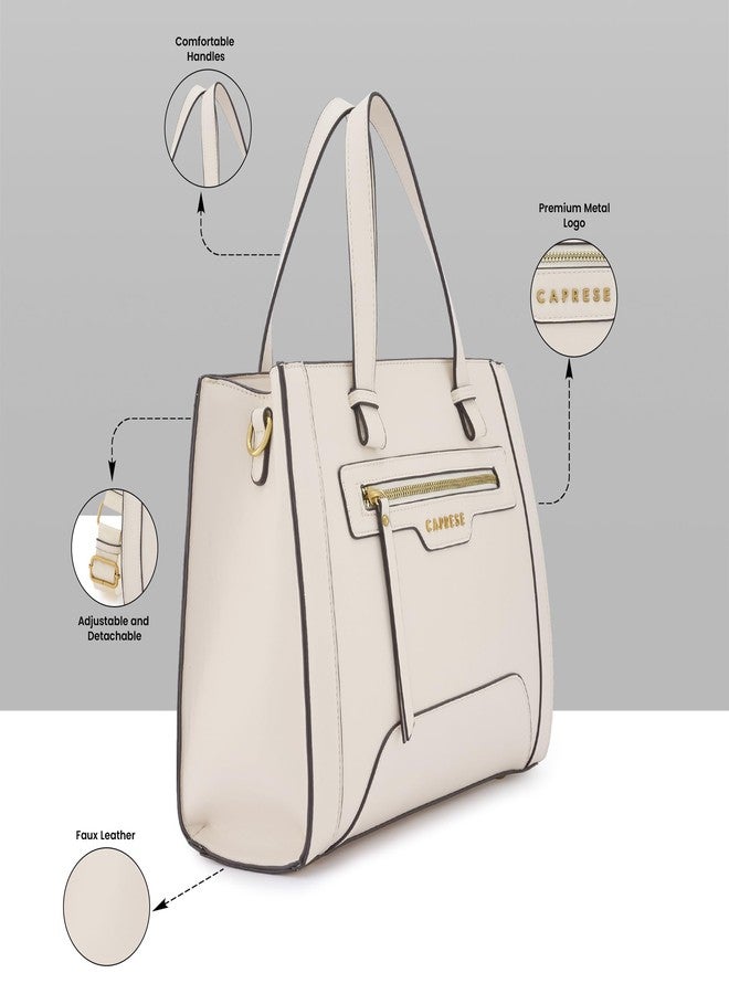 Caprese Cuba Medium Satchel Bag for Women | Elegant Multi-Compartment Handheld & Shoulder Bag with Adjustable & Detachable Strap | Work & Travel Bag with Zipper Closure (Alpine Oat) - Image 3