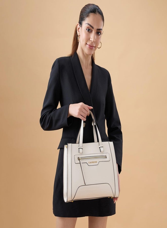 Caprese Cuba Medium Satchel Bag for Women | Elegant Multi-Compartment Handheld & Shoulder Bag with Adjustable & Detachable Strap | Work & Travel Bag with Zipper Closure (Alpine Oat) - Image 2