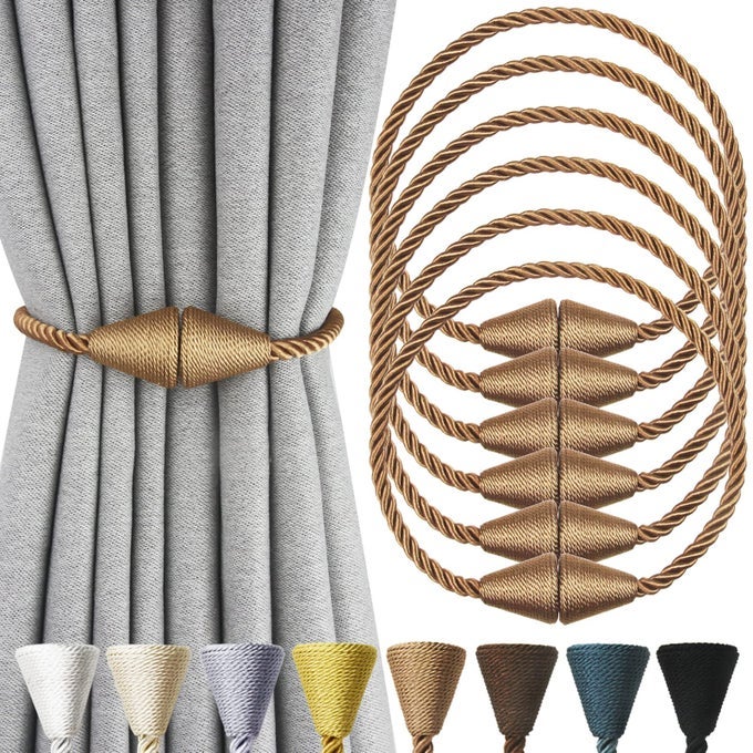 6 PACK MAGNETIC CURTAIN TIEBACKS ROPE MODERN HANDMADE CURTAIN TIE BACKS DECORATIVE DRAPES WEAVE HOLDBACKS FOR WINDOW DCOR KHAKI
