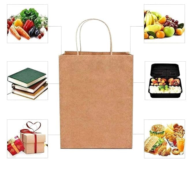 Hygiene Packaging Pack of 50 paper bags paper bags Kraft Paper Shopping Bags Paper Bags with Handles Gift Bags Brown Bags Return gift paper bags Brown 8 x 4 x 10 INCH - Image 1