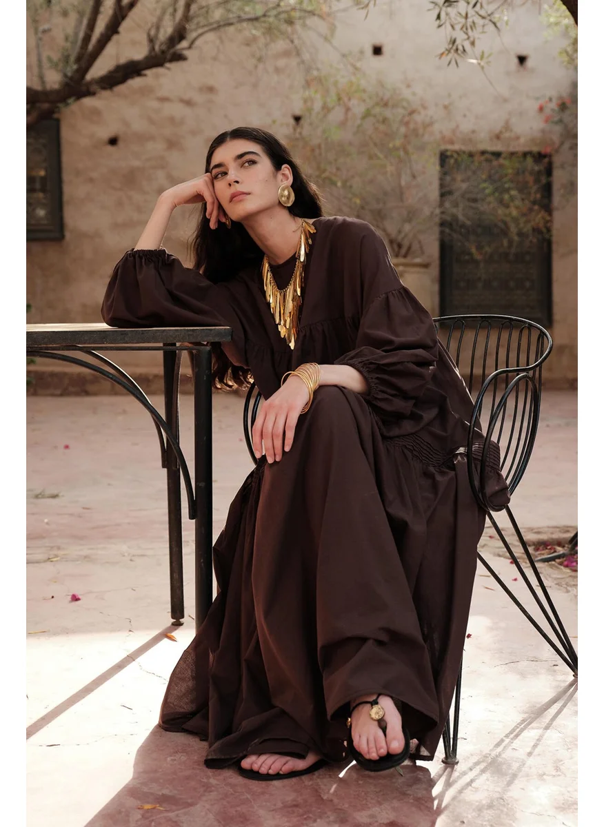 مانوكا Pleated Oversized Voile Dress Brown