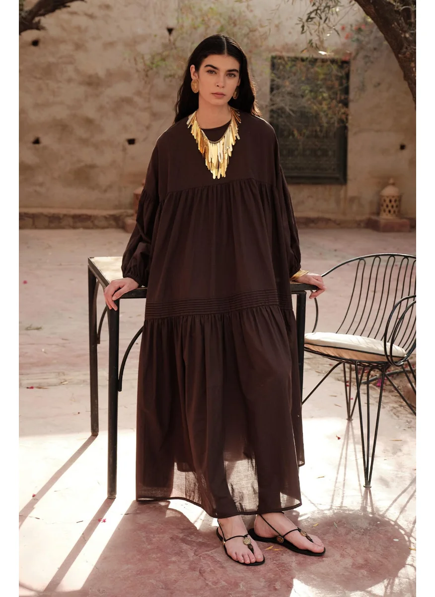 Manuka Pleated Oversized Voile Dress Brown