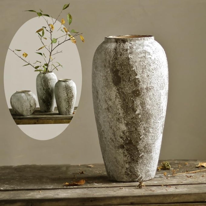 RUSTIC CERAMIC TALL FLOOR VASE VINTAGE FARMHOUSE DECOR LARGE TERRACOTTA VASES FOR LIVING ROOM ENTRYWAY TABLE CENTERPIECE DECOR TERRACOTTA POTTERY CLAYC35CM