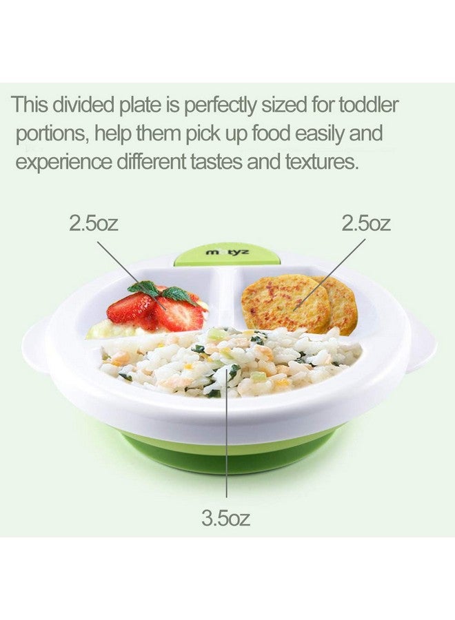 Matyz 2-Pack Baby Feeding Suction Warm Plate with Draining and Drying Design - Stay Put Divided Plate for Kids - Including 2 Toddler Plates and 4 Spoons - Microwave & Dishwasher Safe (Green) - Image 1
