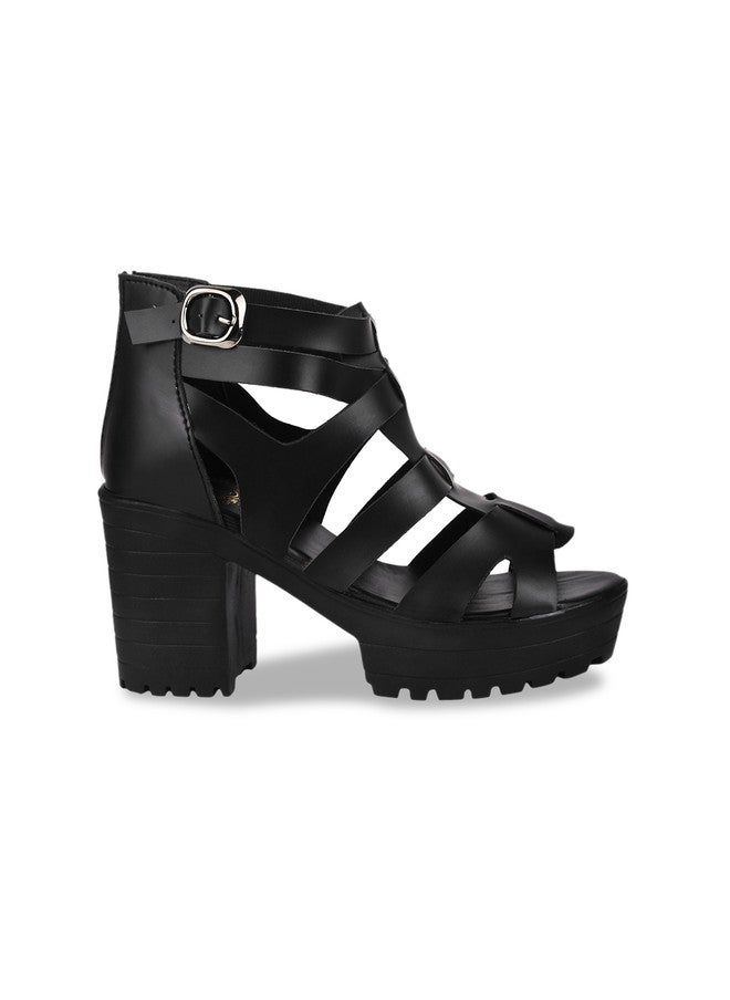 Shoetopia Girls Open Toe Platform Heels  With Buckle Detail - Image 4