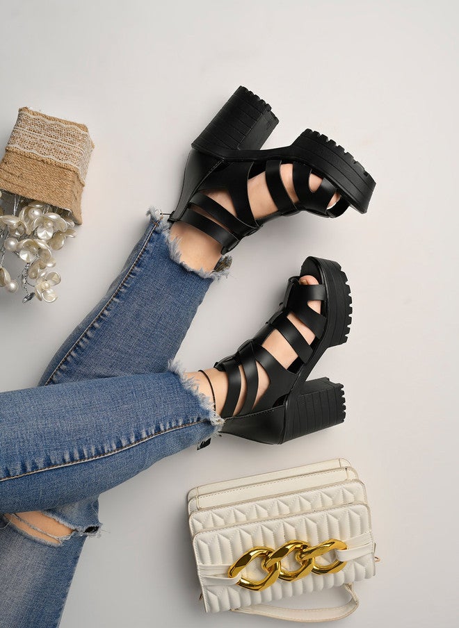 Shoetopia Girls Open Toe Platform Heels  With Buckle Detail - Image 1