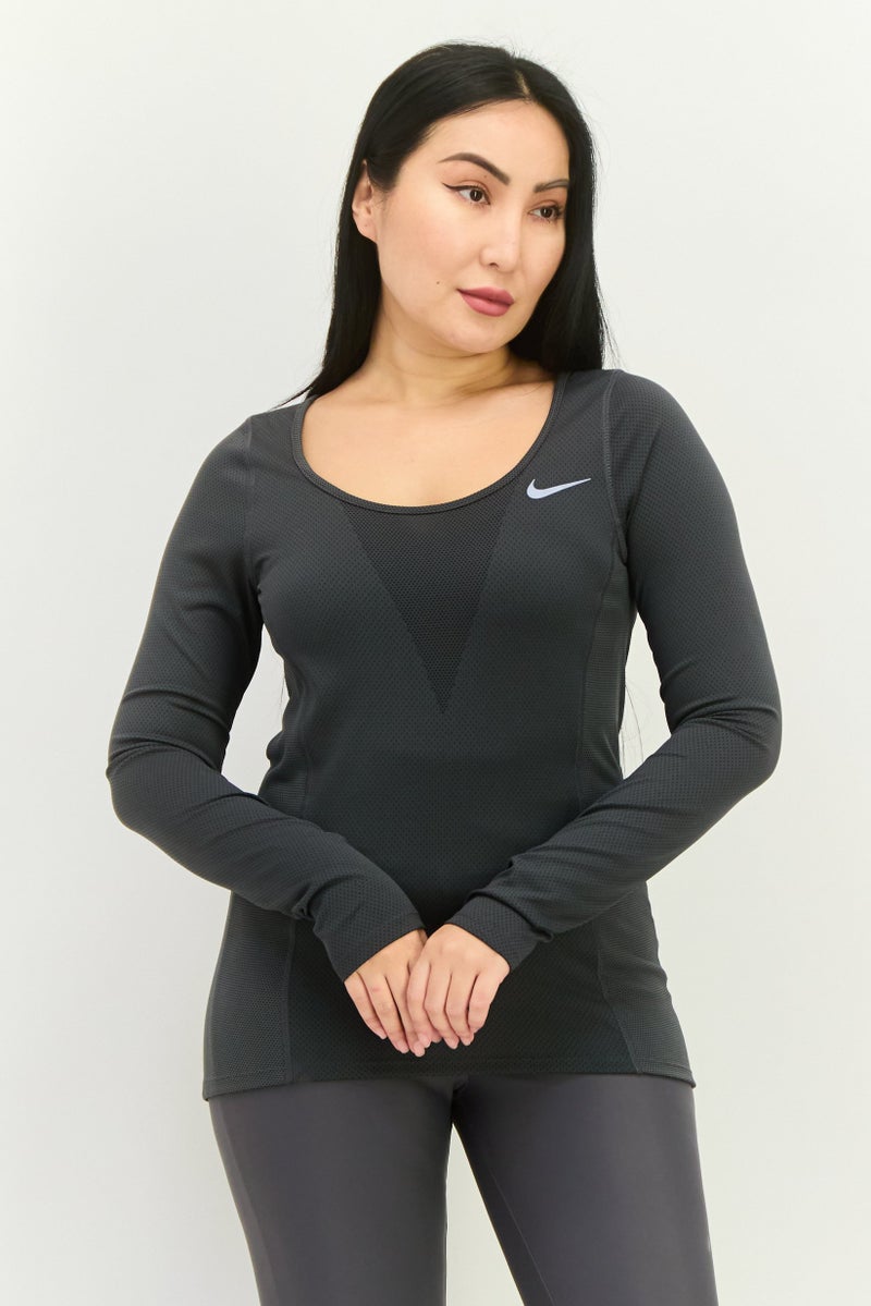 Nike Women Sportswear Fit Long Sleeve Relay Running Top, Grey - Image 1