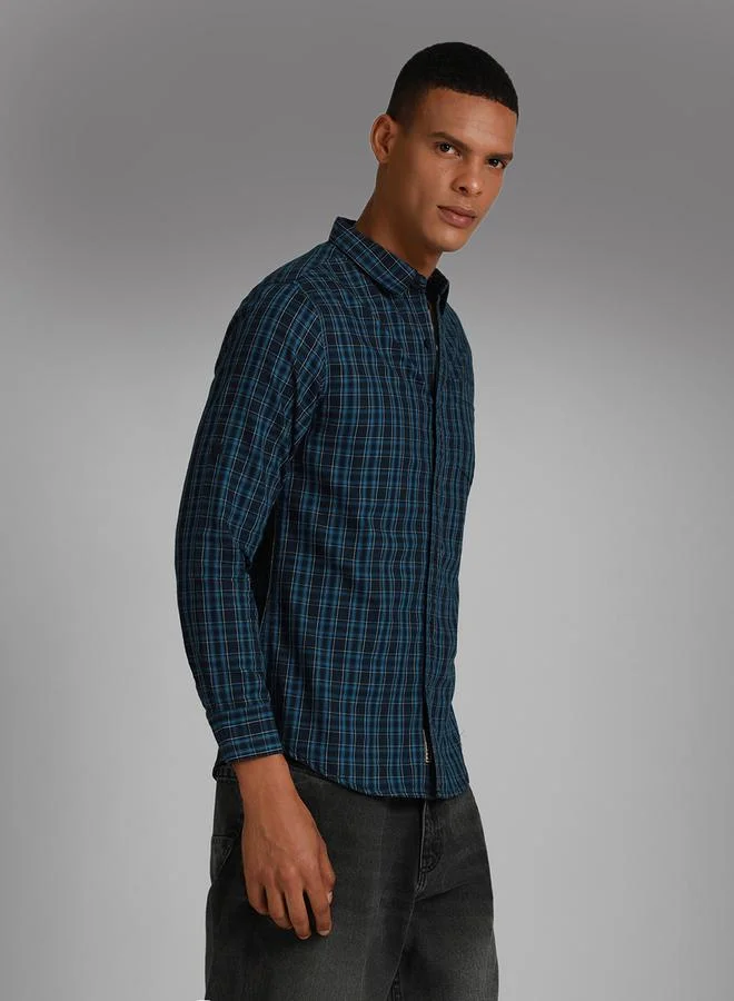 HIGH STAR Tartan Checked Pocket Detail Shirt with Roll Up Sleeves by Styli