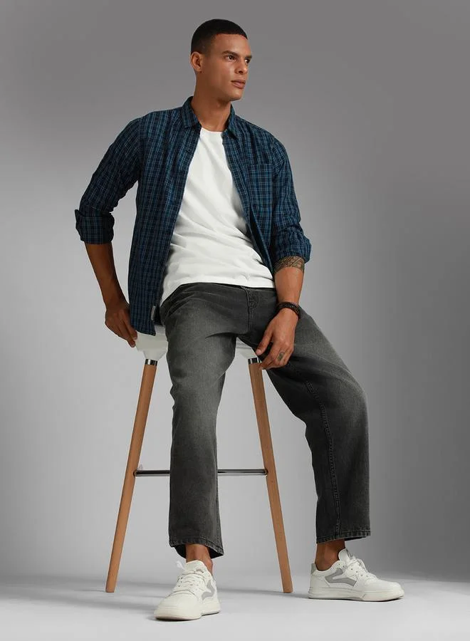 HIGH STAR Tartan Checked Pocket Detail Shirt with Roll Up Sleeves by Styli