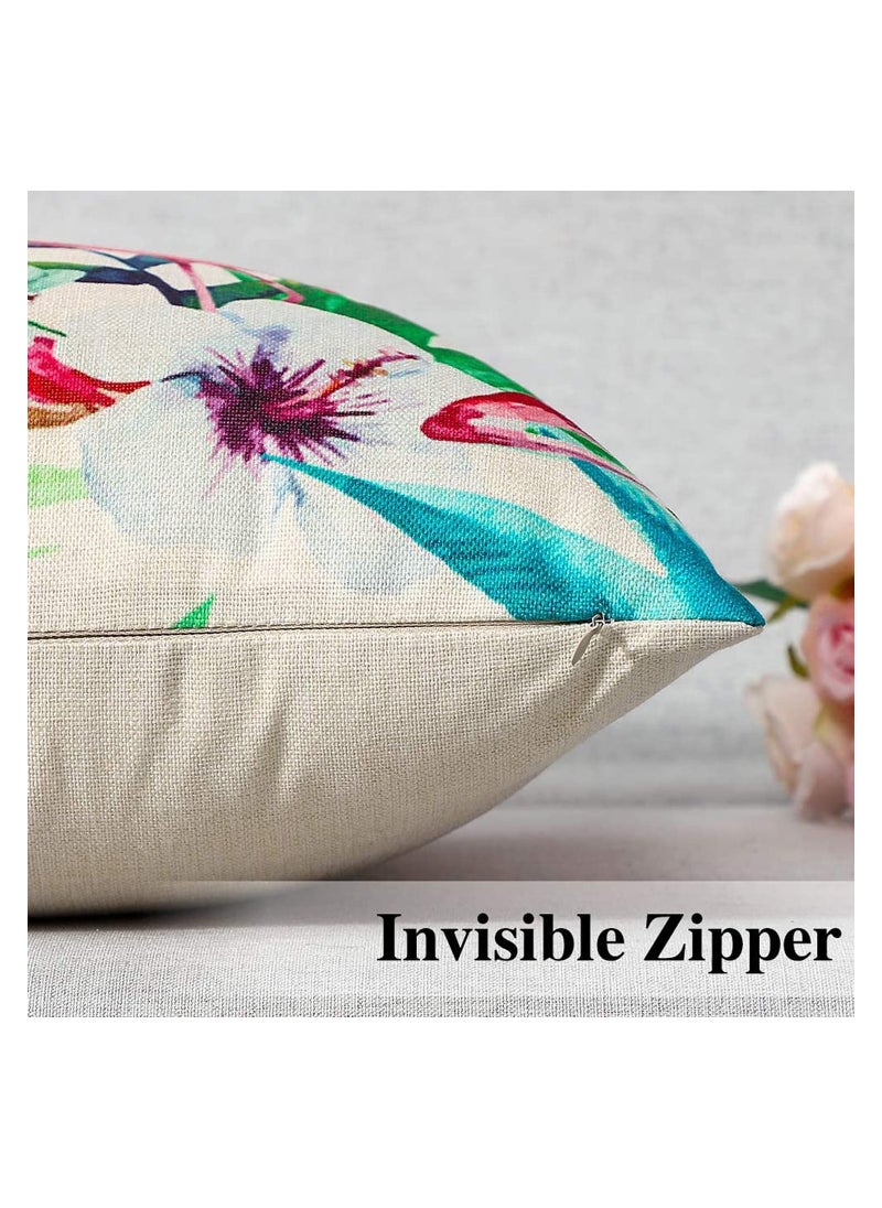 Generic - Set of 4 Waterproof Decorative Throw Pillow Covers for Outdoor and Indoor Use, Ideal for Patio, Garden, Living Room, and Sofa Decor, 18x18 Inches with Tropical Plants and Birds Design - Image 1