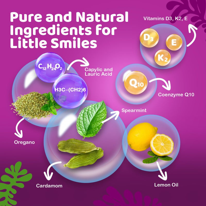 GuruNanda Kids Oil Pulling, Alcohol-Free Mouthwash, Essential Oils & Vitamins for Fresh Breath & Happy Gums for Ages 6 & up, Natural Bubble Berry, 8 Oz - Image 3