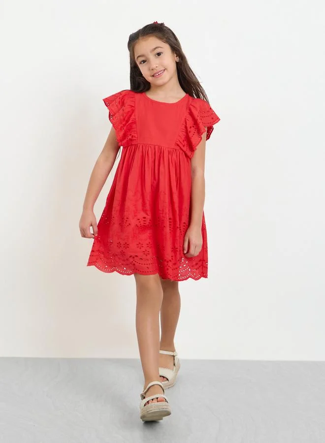 Styli Girls Red Schiffli A-Line Mini Dress