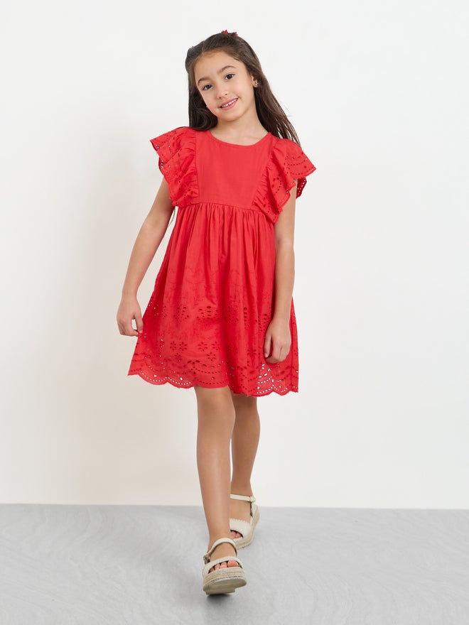 Styli Girls Red Schiffli A-Line Mini Dress - Image 1