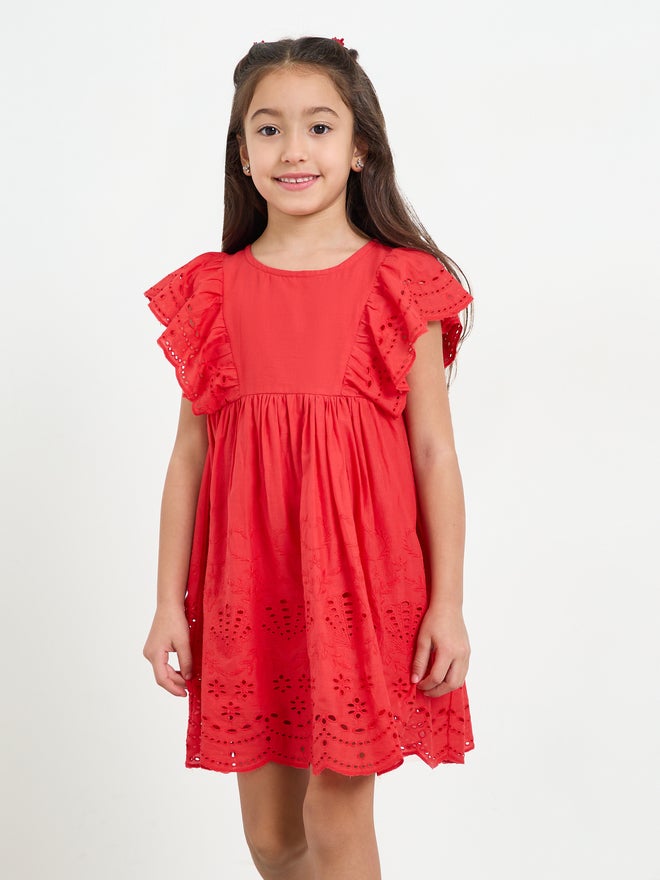 Styli Girls Red Schiffli A-Line Mini Dress - Image 2