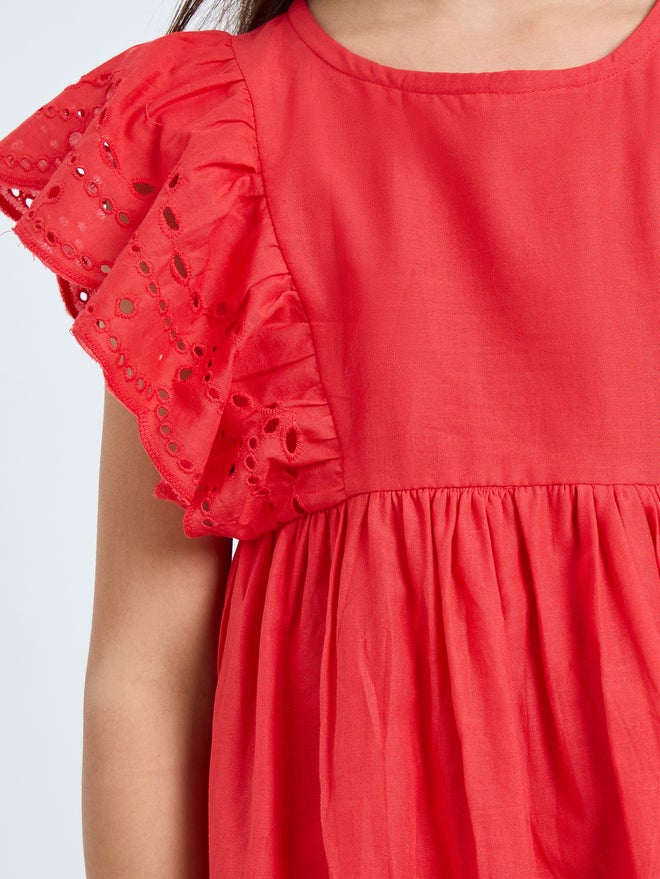 Styli Girls Red Schiffli A-Line Mini Dress - Image 3