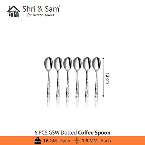 Shri & Sam Stainless Steel GSW Dotted Coffee Spoon, 6 Pieces - Image 2
