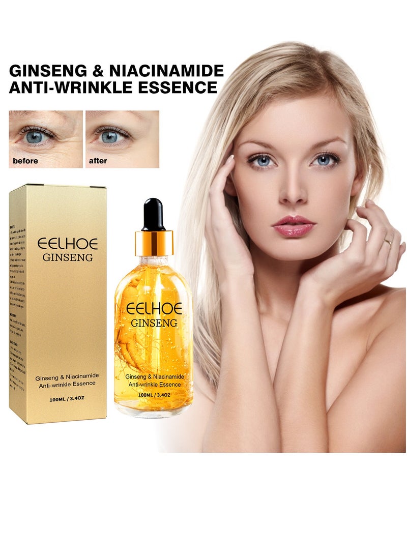 EELHOE Ginseng And Niacinamide Anti-Wrinkle Essence, Ginseng Anti Ageing Serum For Women, Fade The Eyes Of Fine Lines And Lines, Tighten The Face, Moisturize The Skin Essence 100ml - Image 1
