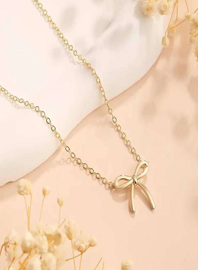 JAVARNV Bow Bracelet Necklace Set Beaded Bracelet Dainty Bow Pendant Necklace Jewelry Gift for Women - Image 5